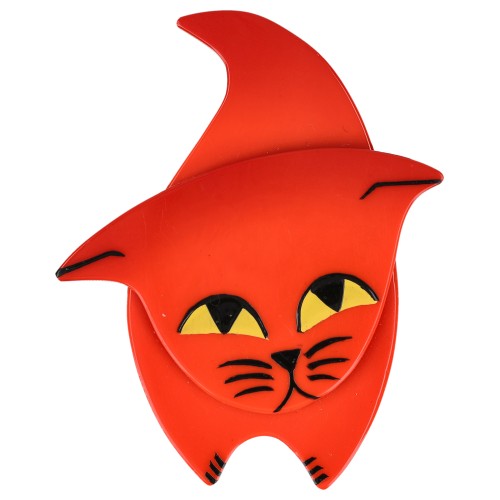 Scarlet Red Zorro Cat Brooch 