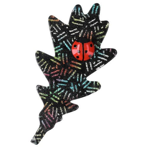 Black with Multicolor Glitter Oak Leaf Brooch (Mini Brooch) - Galalith – Vintage Jewelry - handcrafted by Pavone by Pavone