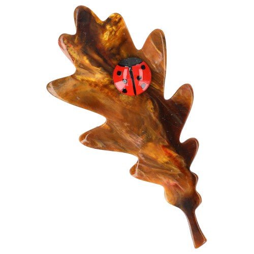 Cappuccino Brown Oak Leaf Brooch (Mini Brooch) - Galalith – Vintage Jewelry - handcrafted by Pavone by Pavone
