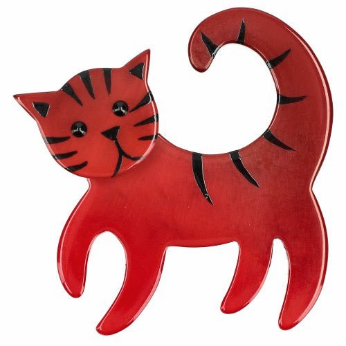 Cherry Red Tigron Cat Brooch - Galalith – Vintage Jewelry - handcrafted by Pavone by Pavone