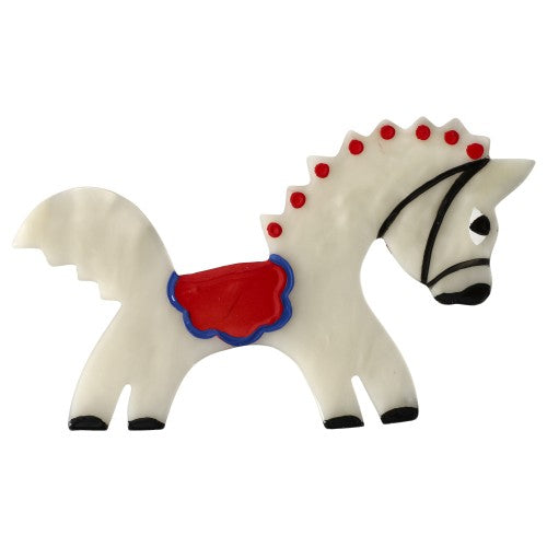 White and Red Circus Horse Brooch