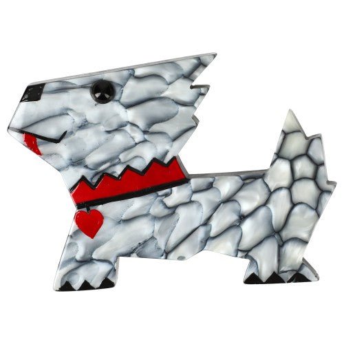 Marbred Grey Scottish Tornado Dog Brooch - Galalith – Vintage Jewelry - handcrafted by Pavone by Pavone