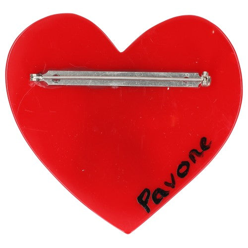  Beige Fox Dog on on Glittery and Shiny Heart Brooch  back side