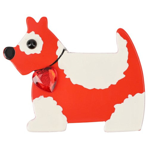 Scarlet Red and White Savoy Dog Brooch