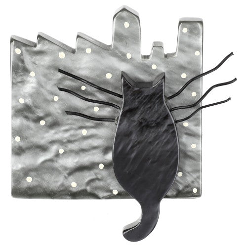Deep Grey and Pearly Grey City Cat Brooch