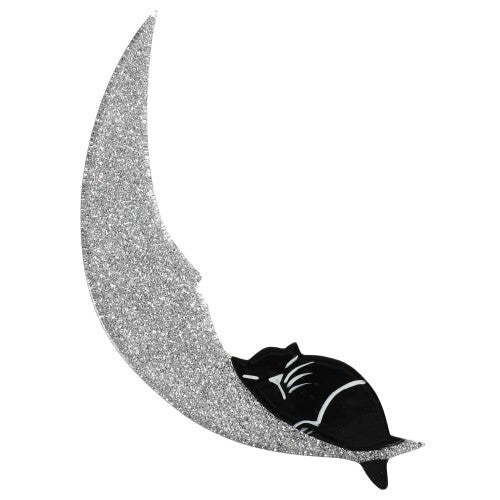 Brilliant Silver Grey and Black Moonlight Cat Brooch - Galalith – Vintage Jewelry - handcrafted by Pavone by Pavone
