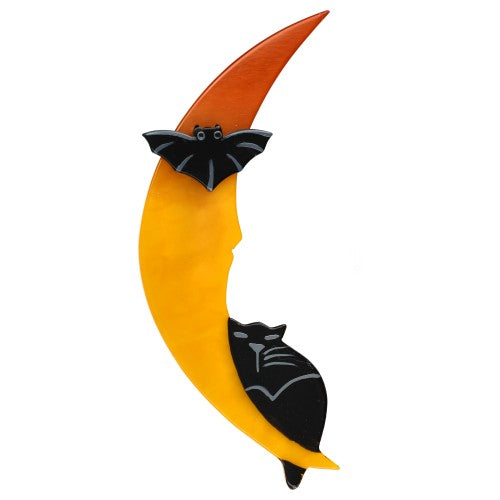 Yellow and Black Halloween Moonlight Cat Brooch 