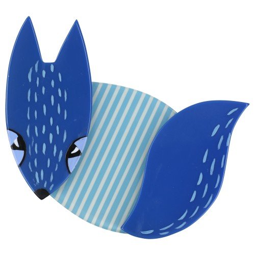 Cobalt Blue and Striped Blue Mysterious Fox Brooch - Galalith – Vintage Jewelry - handcrafted by Pavone by Pavone