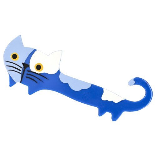 Cobalt Blue, Azur Blue and White Yukiko Cat Brooch - Galalith – Vintage Jewelry - handcrafted by Pavone by Pavone