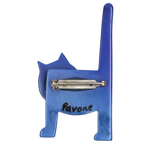 Cobalt Blue Chair Cat Brooch - Galalith – Vintage Jewelry - handcrafted by Pavone by Pavone