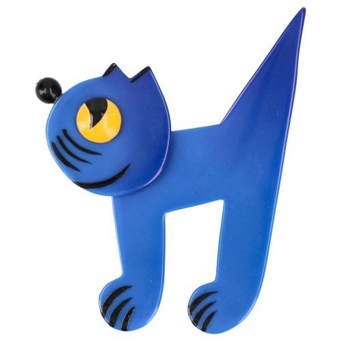 Cobalt Blue Musico Cat Brooch - Galalith – Vintage Jewelry - handcrafted by Pavone by Pavone