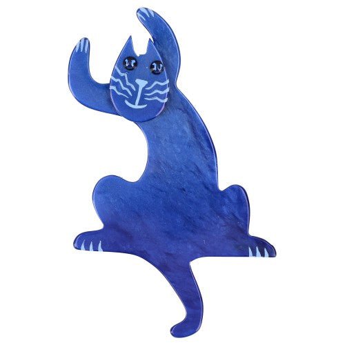 Cobalt Blue Small Jazzy Cat Brooch - Galalith – Vintage Jewelry - handcrafted by Pavone by Pavone