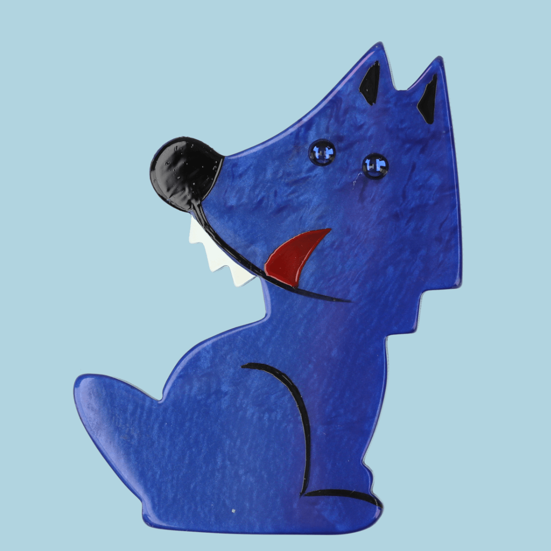 Cobalt Blue Werewolf Wolf Brooch (small size) - Galalith – Vintage Jewelry - handcrafted by Pavone by Pavone