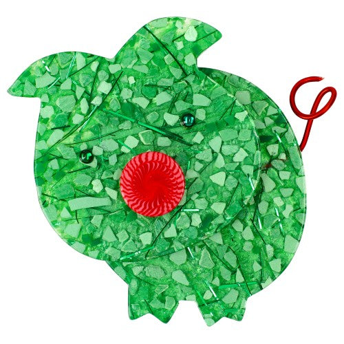 Mosaic Apple Green Pig Brooch