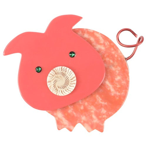 Salmon Pink Pig Brooch MM