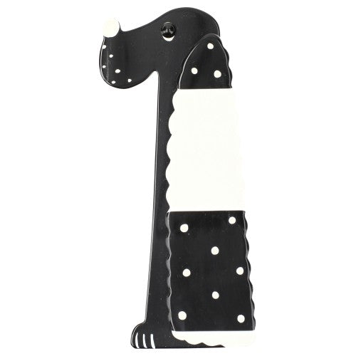 Black and White Cocker Dog Brooch With dots and stripes