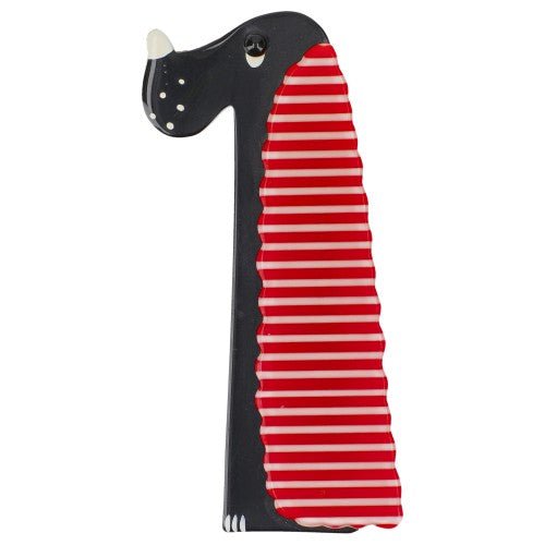 Black and red with horizontal white stripes Cocker Dog Brooch - Galalith – Vintage Jewelry - handcrafted by Pavone by Pavone