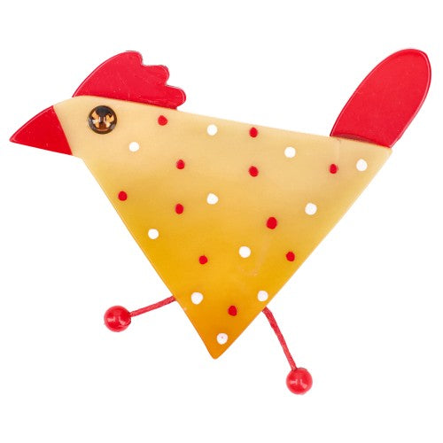 Yellow and Red Cocotte Hen Brooch