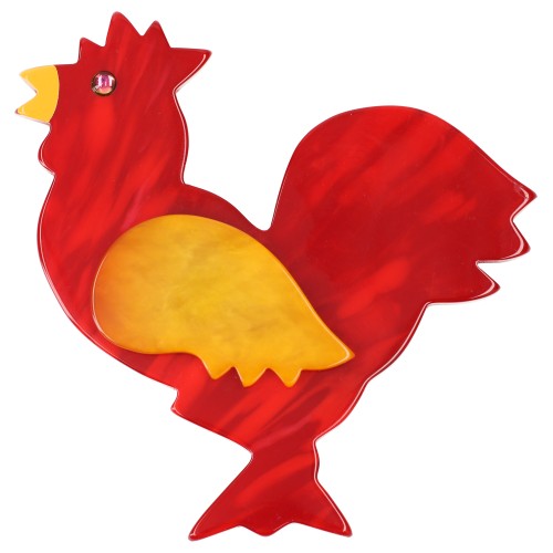 Red and Yellow Rooster Brooch