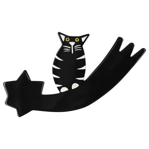 Black and White Comet Cat Brooch - Galalith – Vintage Jewelry - handcrafted by Pavone by Pavone