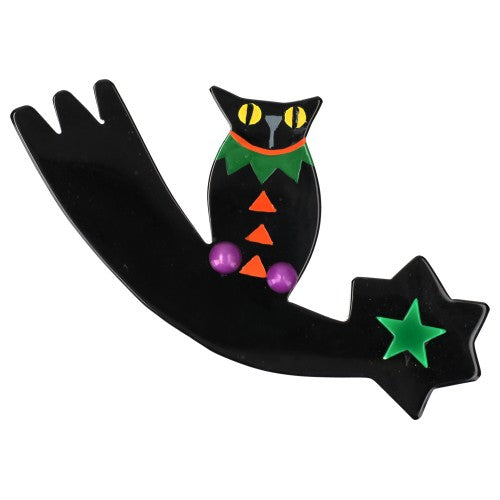 Black Halloween Comet Cat Brooch 