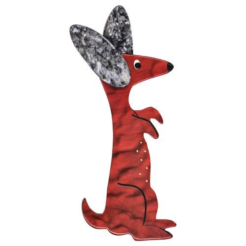 Cooper Red Boogie Bunny Rabbit Brooch with Pearly Grey Ears - Galalith – Vintage Jewelry - handcrafted by Pavone by Pavone