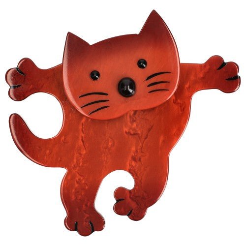 Copper Red Dancing Cat Brooch - Galalith – Vintage Jewelry - handcrafted by Pavone by Pavone