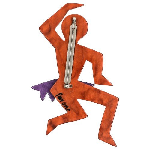 Coppery Ginger Red and Purple Dancing Josephine Brooch - Galalith – Vintage Jewelry - handcrafted by Pavone by Pavone