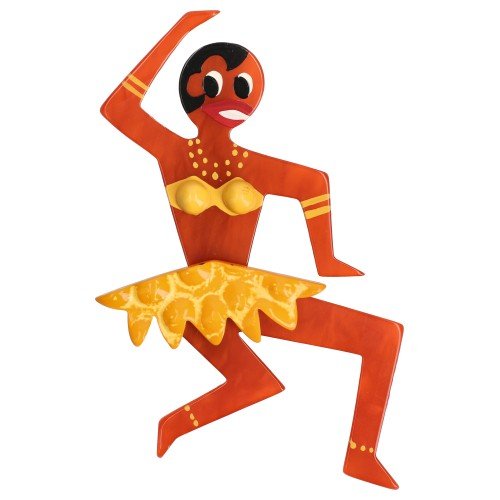 Coppery Ginger Red and Yellow Relief Dancing Josephine Brooch - Galalith – Vintage Jewelry - handcrafted by Pavone by Pavone