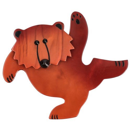 Coppery Red Dancing Bear Brooch (Left) - Galalith – Vintage Jewelry - handcrafted by Pavone by Pavone