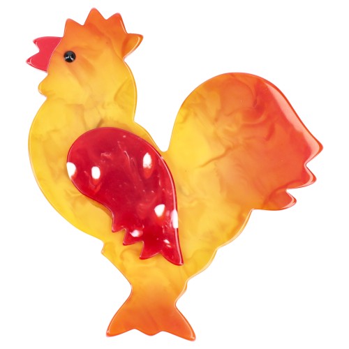 Flame Yellow and Flame Red Rooster Brooch