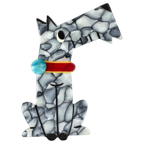 Marble Grey Coquin Dog Brooch - Galalith – Vintage Jewelry - handcrafted by Pavone by Pavone