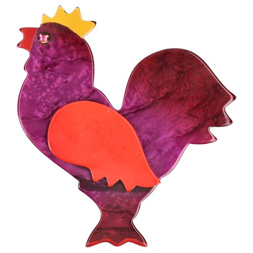 Purple and Orange Rooster Brooch