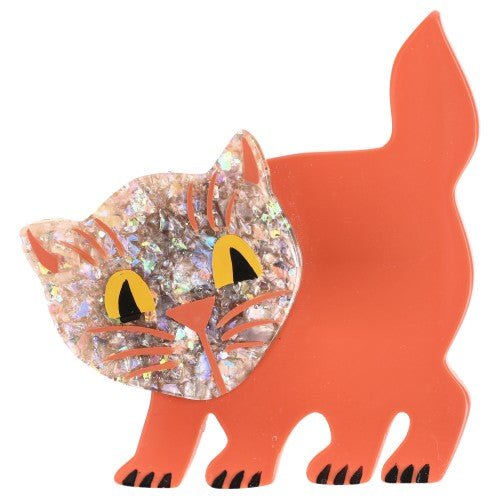 Coral Orange and Brilliant Beige Amazed Cat Brooch - Galalith – Vintage Jewelry - handcrafted by Pavone by Pavone