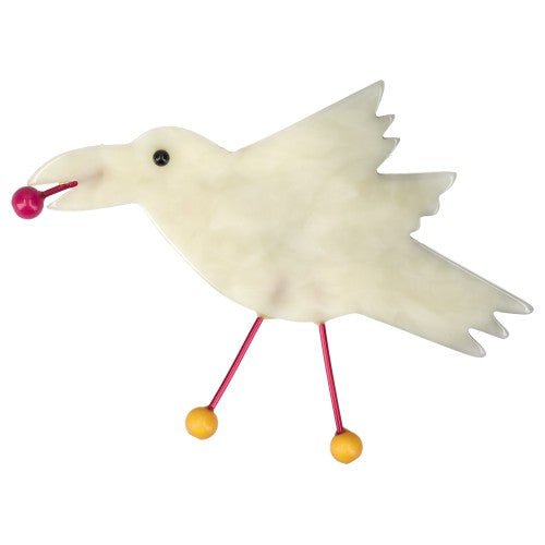 White Raven Brooch - Galalith – Vintage Jewelry - handcrafted by Pavone by Pavone