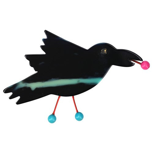 Flamed Blue Raven Brooch