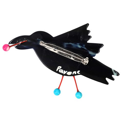 Flamed Blue Raven Brooch back side