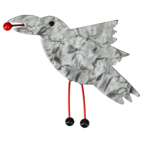 Silver Grey Raven Brooch