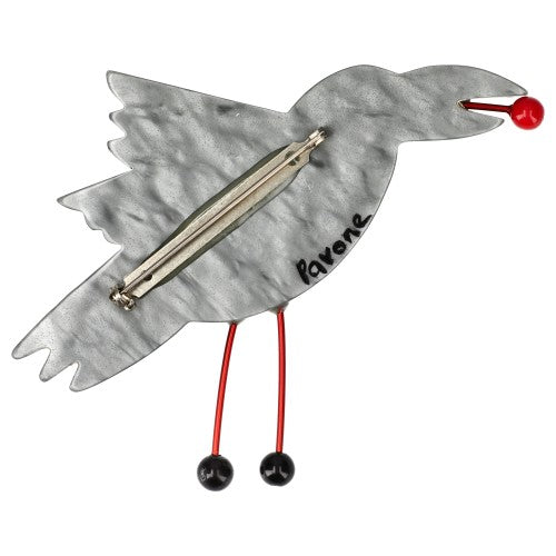 Silver Grey Raven Brooch Back side