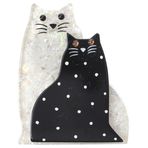 Glitter White and Black with Polka Dots Cat Couple Brooch