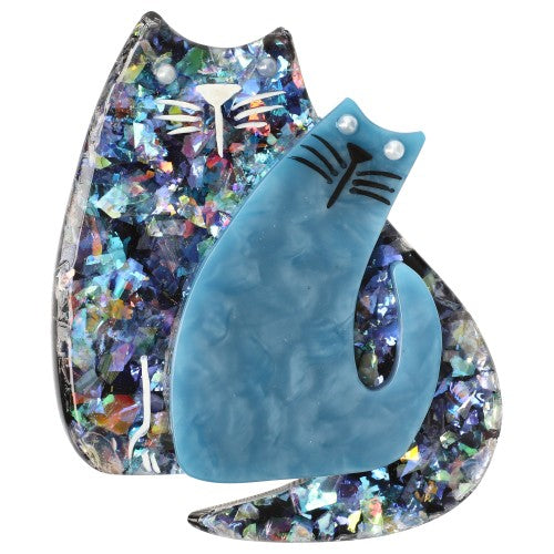 Brilliant Blue and Blue Cat Couple Brooch
