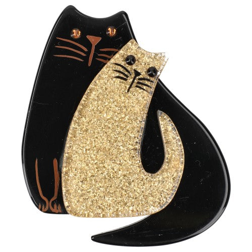 Black and Gold Cat Couple Brooch