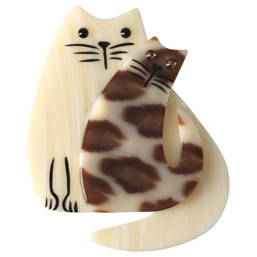 Ivory and leopard Cat Couple Brooch