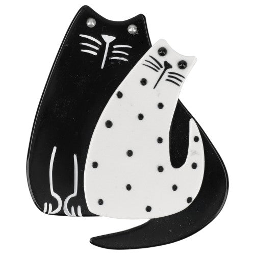 Black and White with dots Cat Couple Brooch