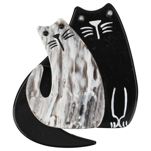 Black and Beige Cat Couple Brooch