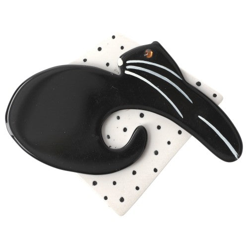 Black and White  Cushion Cat Brooch with dots
