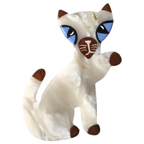 Cream Beige Siamese Calinou Cat Brooch (Mini Brooch) - Galalith – Vintage Jewelry - handcrafted by Pavone by Pavone
