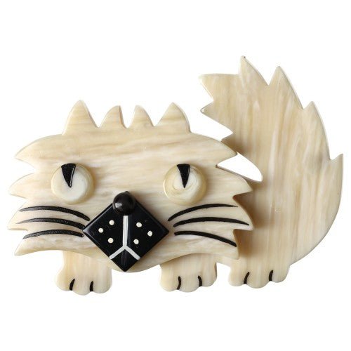 Cream White and Black Rocky Cat Brooch - Galalith – Vintage Jewelry - handcrafted by Pavone by Pavone