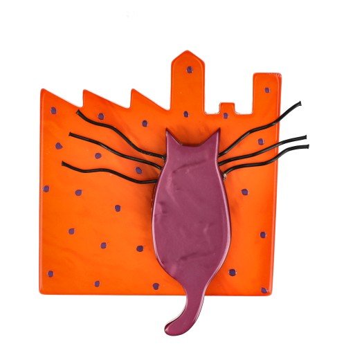Cyclamen Pink and Orange City Cat Brooch - Galalith – Vintage Jewelry - handcrafted by Pavone by Pavone