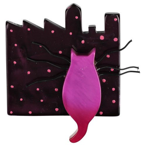 Cyclamen Pink and Purple City Cat Brooch - Galalith – Vintage Jewelry - handcrafted by Pavone by Pavone